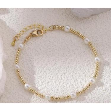 Imagem de Pulseira de praia de verão para mulheres, joias de pérolas, acessórios de praia modernos, joias de verão versáteis, presente para ela, Medium, Latão, Sem Pedra Preciosa