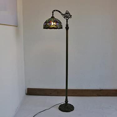 Imagem de Luminária de chão estilo Tiffany com LED, estilo antigo, brilhante, para leitura, com cúpula de vidro colorido em formato de tulipa de 30 cm de diâmetro, 1 lâmpada. Luminária pendente vintag