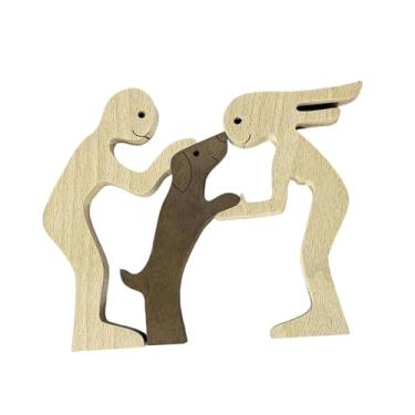Imagem de Ｂｅｓｇａ Escultura de casal com cachorro, estatueta de animal de estimação, pequena estatueta de animal feita à mão para sala de estar.