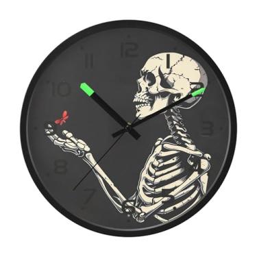 Imagem de SEHANY Relógio artístico de parede de caveira silencioso, sem tique-taque, relógio redondo operado por bateria, controle de som, luz noturna, relógios de parede para sala de estar, cozinha, quarto