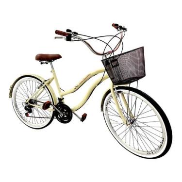 Imagem de Bicicleta Aro 26 Retrô 18 Marchas C/Cesta Bege