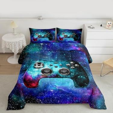 Imagem de Feelyou Jogo de cama gamer para crianças, meninos, videogame, universo, galáxia, chique, céu estrelado, para decoração de quarto, conjunto de edredom de solteiro, 2 peças