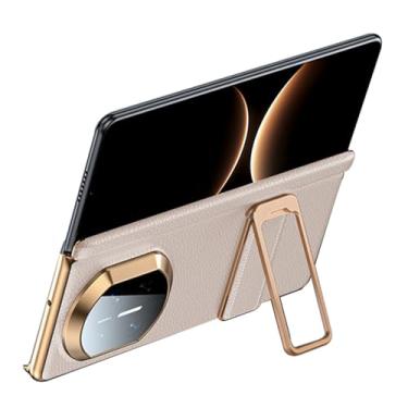 Imagem de POYUFRG Capa de couro genuíno para Huawei Mate X7, capa de proteção de dobradiça galvanizada de luxo fina com suporte giratório, branca, Mate X7