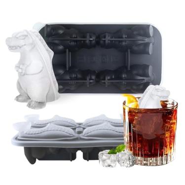 Imagem de Bandeja de cubo de gelo de dinossauro, bandejas de gelo de silicone para freezer, molde para fazer cubos de gelo com tampa, fácil de liberar, livre de BPA, perfeita para OXO, uísque, bebida de