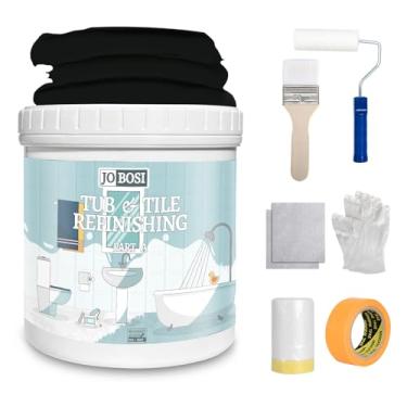 Imagem de Kit de pintura de azulejo à base de água preta e acabamento de azulejos 32 Fl Oz, tinta de azulejo de secagem rápida para parede, piso, pia de banheira para banheiro, cozinha, banheiros, à base de