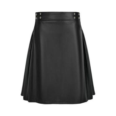 Imagem de Kilts De Couro Vintage Gótico Masculino De Cintura Alta, Saias Plissad