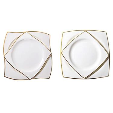 Imagem de Prato de jantar de cerâmica conjunto de 2 pratos de servir para bife de macarrão e pratos de aperitivo. Seguro para forno e lava-louças (20 cm 25 cm) Pratos de jantar (tamanho: C) ()