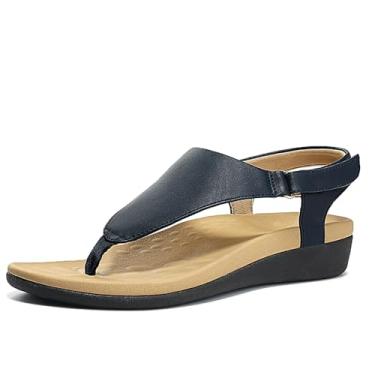 Imagem de UTENAG Sandália feminina com suporte de arco ortopédica ajustável, Azul marino, 41