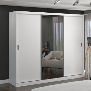 Imagem de Guarda Roupa Casal 1 Espelho 3 Portas De Correr 2 Gavetas Mdf Mm7320e1 Siena Móveis Branco