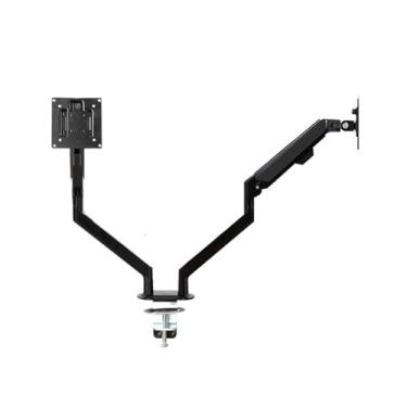 Imagem de BEGWVDJTP Suporte de elevação de emenda para monitor de tela dupla esquerda e direita para elevação de mesa, comutação horizontal e vertical, suporte giratório de pressão de ar (branco)