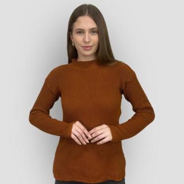 Imagem de Blusa Feminina Tricô Manga Longa Crochê Macia Look Moderno Inverno Cas