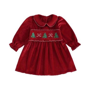 Imagem de Vestido De Natal De Veludo Para Menina Pequena Com Mangas Longas E Gol