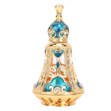 Imagem de Asixxsix Frasco de Perfume Vintage, Liga de Zinco Estilo Oriente Médio Selado Com Padrão Oco para óleos Essenciais Perfumes Cosméticos Líquidos Frasco Decorativo Vazio Recarregável (Azul Dourado)
