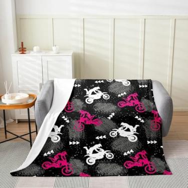 Imagem de Feelyou Cobertor de lã de flanela para esportes radicais para todas as estações, cobertor de cama para crianças, meninos, meninas, motociclista, motociclista, rosa, cobertor para bebês, 76 x 101 cm