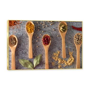 Imagem de NHLDZYH Moldura dourada. Tela decorativa cozinha, arte vintage especiarias coloridas, arte de parede quadros para sala de estar quarto cozinha. C65. 60x90cm