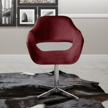 Imagem de Poltrona Decorativa Zara Pé Giratório de Metal Sala Recepção Bordô