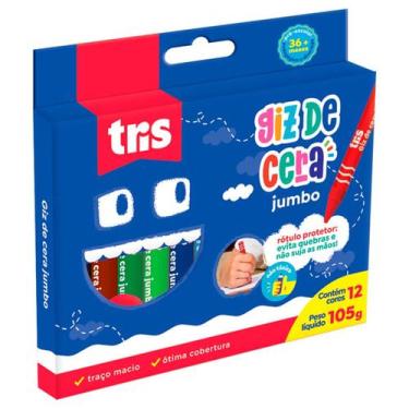 Imagem de Giz De Cera Tris Redondo Mega Color Jumbo 12 Cores 105g Ref: 684321