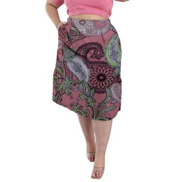 Imagem de Saia Midi Cintura Alta com Bolsos e Aberturas Laterais Estampada Visco