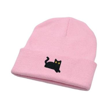 Imagem de Gorro De Malha Com Estampa De Gato Preto Para Homens E Mulheres, Quent