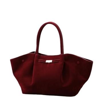 Imagem de FUKUZL Bolsa de ombro feminina de grande capacidade couro PU designer simples feminina Handba, Vinho tinto, One Size