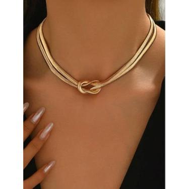 Imagem de Coleção de colar gargantilha de camada dupla com nó de cobra hip hop, design de corrente de lâmina, dourado/prateado, joias modernas para uso diário e urbano, One Size, Ferro, Sem Pedra Preciosa