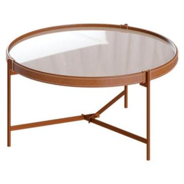 Imagem de Mesa De Centro Aqua Pequena Com Vidro Off White Cobre - Imcal - IMCAL 