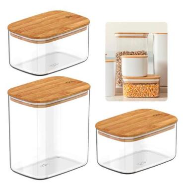 Imagem de Kit 3 Potes Herméticos Com Tampa De Bambu 0,65l, E 1,5l - OU, Transpar