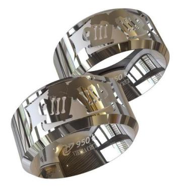 Imagem de Par Aliança Prata 950k Namoro 9mm Desenho Caneca de Chopp - Vieira Cru