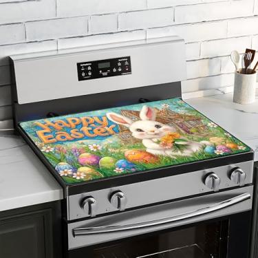 Imagem de BVBOX Capa superior de fogão de Páscoa para fogão elétrico 71 cm x 50 cm almofadas de cobertura superior de fogão de vidro lavável decorativo tapete protetor de fogão para bancadas de cozinha