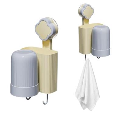 Imagem de Suporte para escova de dentes com ventosa, suporte para copo para enxaguatório bucal, Rack de pasta de dente montado na parede com copo, Organizador de escova de dentes seguro e inofensivo para hotel,