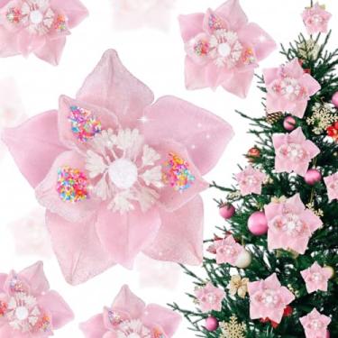 Imagem de Norme 15 peças, 3 tamanhos, de veludo, flores de poinsétia de Natal, magnólia, glitter, flores artificiais, ornamentos de poinsétia para árvore de Natal, guirlanda de casamento, decoração de férias