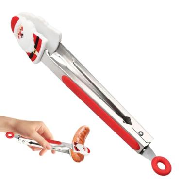 Imagem de Pão pinça para servir, alimentos em aço inoxidável pinças - Chef de aço inoxidável de estilo de Natal pinças | 9 polegadas de salada CLAMP RESPONDIDADE