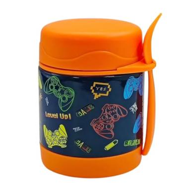 Imagem de Pote Térmico c/colher - 300ml Hermético - Aço Inox com parede dupla e Isolamento à vácuo - Ideal para Frutas Sopas Papinha Marmita - Quente e Frio (Laranja)