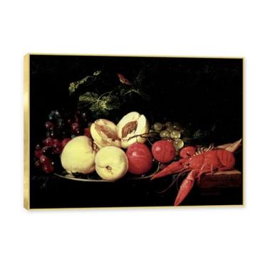 Imagem de Moldura dourada. Arte vintage emoldurada de frutas mortas, pintura clássica de cozinha country, decoração de parede de casa de fazenda quente para sala de jantar e cozinha. B47. 80 x 112 cm - 31,4 x