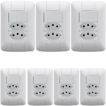 Imagem de 7 Conjunto Interruptor Simples 6A + 2 Tomada 20A 250V Aria - TRAMONTIN