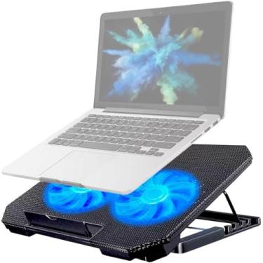 Imagem de Suporte Para Notebook Com Cooler Duplo Silencioso Com 8 Níveis de Ajuste Ergonômico, Saída USB Adicional e Iluminação Interna Base Para Notebook de Até 17 Polegadas