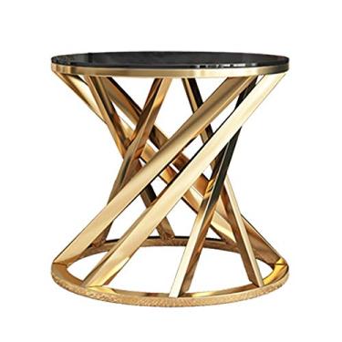 Imagem de Mesa lateral de aço inoxidável, mesa de centro de vidro temperado, mesa de cabeceira, sala de estar, quarto, mesa de canto 50 cm x 50 cm x 53 cm