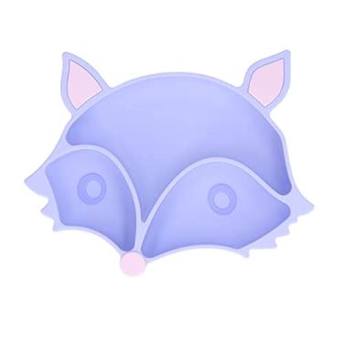 Imagem de Placa de sucção para bebês em forma de raposa fofa, não tóxica, segura, 3 divisórias, antiderrapante, silicone macio, placa de sucção para bebês, crianças, crianças, louças para (Roxa)