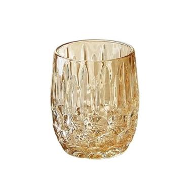 Imagem de x3anggyt5 Copos de vidro de cristal texturizado, 2 tamanhos de vidro transparente extravagante para coquetel, chá, água, cerveja, refrigerante (âmbar, pequeno)