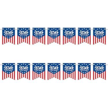Imagem de Beistle Flâmulas semiquincentenárias – Pacote com 2, faixas patrióticas com galhardetes de cartolina na fita, decorações de festa de aniversário de 250 anos em vermelho, branco e azul para celebrações