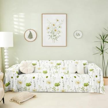 Imagem de Erosebridal Capa de sofá floral aquarela verde oliva flor bege capa de sofá moderna minimalista branca protetor de sofá 180 x 259 cm rústico casa de fazenda lavável protetor de sofá antiderrapante