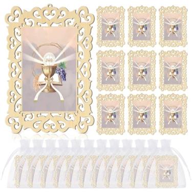 Imagem de Quelay 12 porta-retratos de madeira da primeira comunhão com sacos de presente de organza, lembrancinhas de batismo para convidados, primeiro comércio, gravação em memorial de batizado, presente