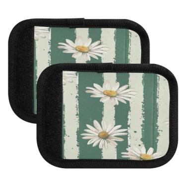 Imagem de Qilmy Linda margarida fundo listrado alça de bagagem embalagem com 4 identificadores de bagagem etiqueta conforto pega capa para carrinho de viagem bolsa de viagem avião acessórios de viagem 387