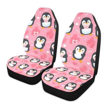 Imagem de xigua Cute Penguins Capas de assento de carro universais dianteiras, pacote com 2, capas protetoras de assento de carro respiráveis para decoração de interiores automotivos, SUV, carros e caminhões
