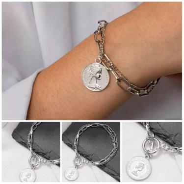 Imagem de Pulseira Detalhes Medalhão Prateada J1441