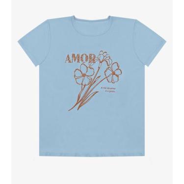 Imagem de Blusa Feminina Manga Curta Estampada Select Azul, P, Azul