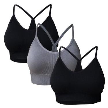 Imagem de Kit 3 Sutiã Top Nadador Poliamida Bojo Removível Confortável COR:PRETO