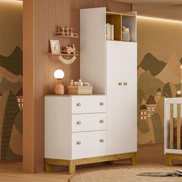 Imagem de Guarda-Roupa Infantil Flora 2 Portas 3 Gavetas Branco Acetinado - Qmovi
