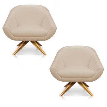 Imagem de Kit 02 Poltronas Giratória Giovana Corino Base Madeira Ma30