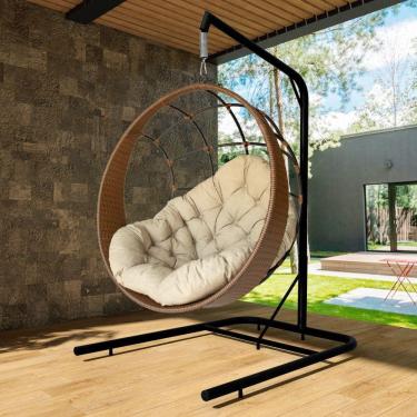 Imagem de Cadeira Balanço Ninho Suspenso Com Suporte E Almofada Argila-areia